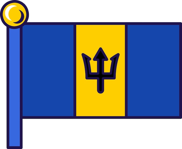 Bandera de la nación del país de barbados en el vector del asta de la bandera