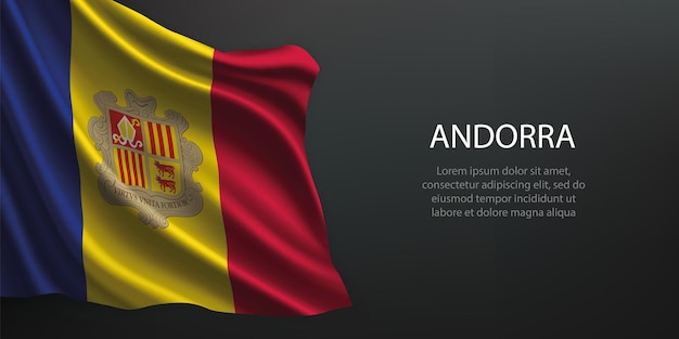 La bandera nacional de Andorra ondeando sobre un fondo oscuro