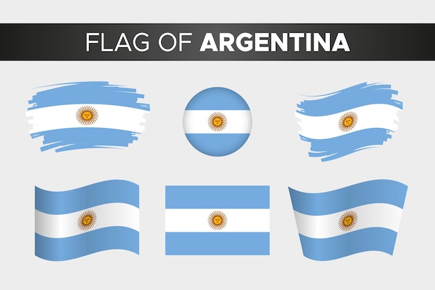 Vector bandera nacional de argentina en estilo de botón de círculo ondulado de trazo de pincel y diseño plano