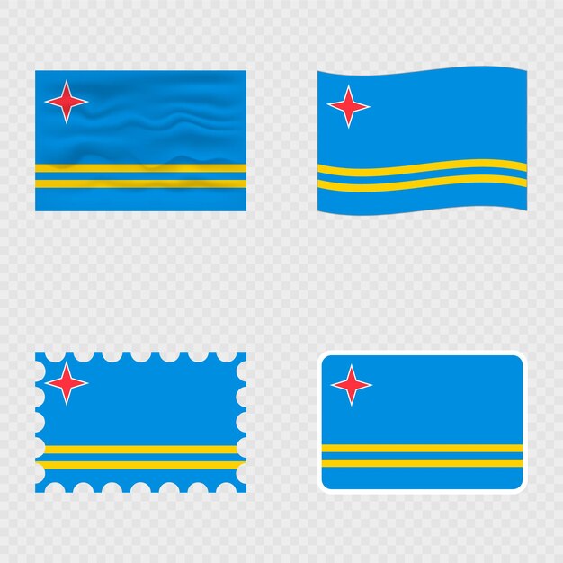 Bandera nacional de Aruba en cuatro estilos diferentes
