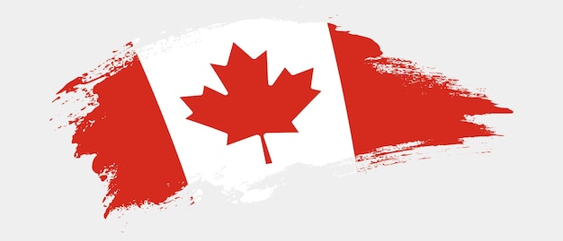 Bandera nacional de canadá con efecto de trazo de pincel de mancha curva sobre fondo blanco