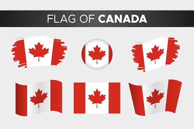 Bandera nacional de canadá en estilo de botón de círculo ondulado de trazo de pincel y diseño plano