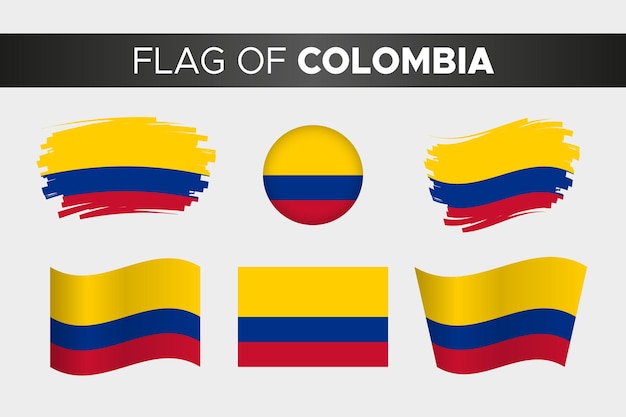 Vector bandera nacional de colombia en estilo de botón de círculo ondulado de trazo de pincel y diseño plano