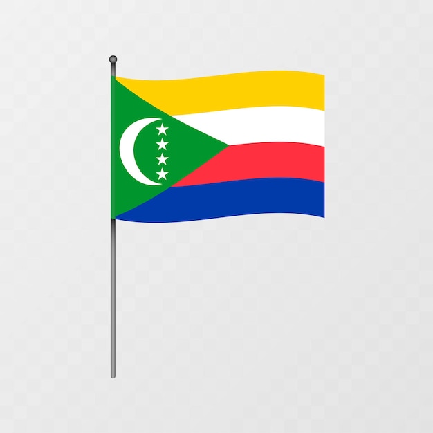Bandera nacional de las Comoras en el mástil Ilustración vectorial