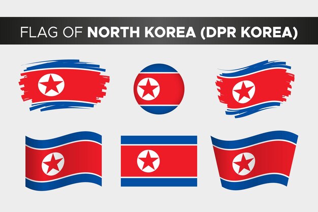 Bandera nacional de corea del norte o corea del norte en estilo de botón de círculo ondulado de trazo de pincel y diseño plano