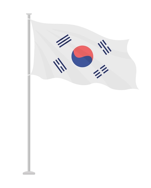 Bandera nacional de Corea del Sur en el objeto de vector de color semi plano de poste