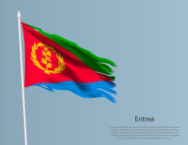 Bandera nacional desgarrada de Eritrea Tejido ondulado sobre fondo azul Ilustración vectorial realista
