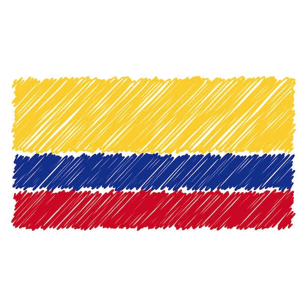 Vector bandera nacional dibujada a mano de colombia aislada sobre fondo blanco ilustración de estilo de dibujo vectorial