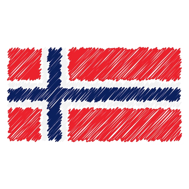 Bandera nacional dibujada a mano de Noruega aislada sobre un fondo blanco Ilustración de estilo de dibujo vectorial