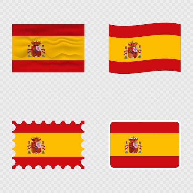 Bandera nacional de España en cuatro estilos diferentes
