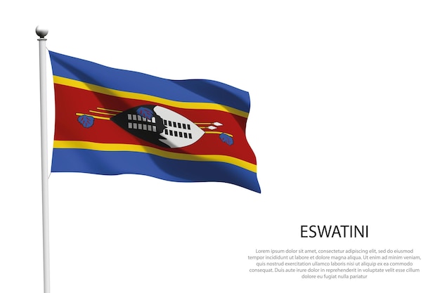 Bandera nacional de Eswatini aislada ondeando sobre un fondo blanco
