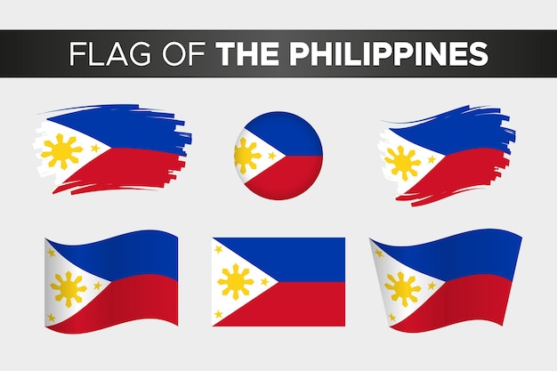 Bandera nacional de filipinas en estilo de botón de círculo ondulado de trazo de pincel y diseño plano