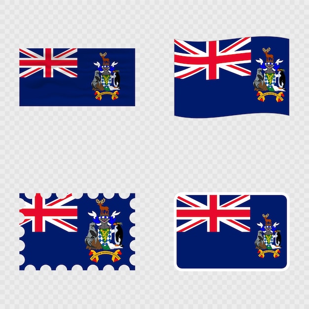 Bandera nacional de Georgia del Sur y las Islas Sandwich del Sur en cuatro estilos diferentes