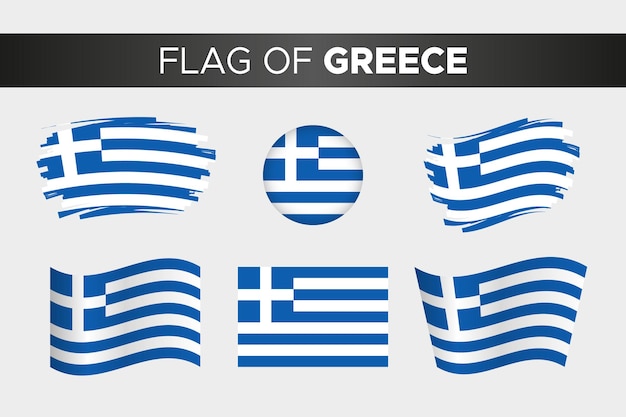 Bandera nacional de grecia en estilo de botón de círculo ondulado de trazo de pincel y diseño plano