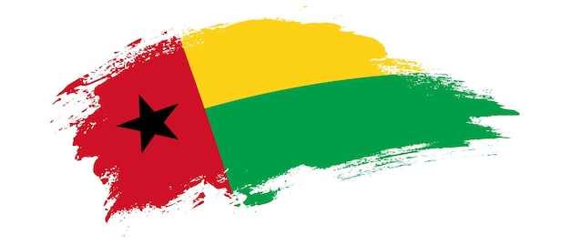 Bandera nacional de guinea-bissau con efecto de trazo de pincel de mancha curva sobre fondo blanco