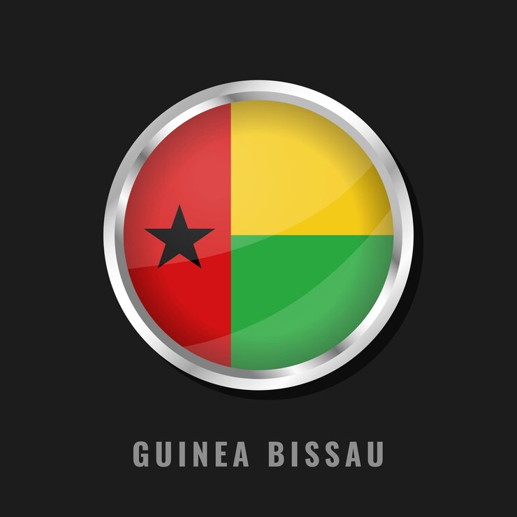 Vector bandera nacional de guinea-bissau enmarcada en redondo bandera nacional circular brillante de guinea bissau