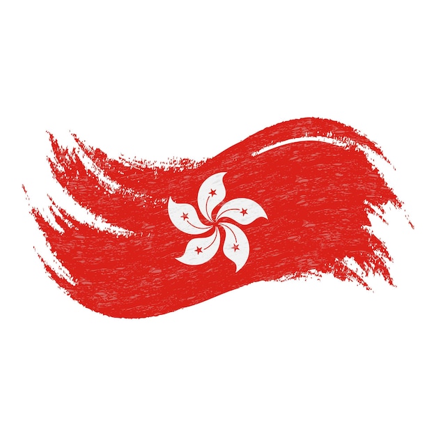 Bandera nacional de Hong Kong diseñada con trazos de pincel aislados en una ilustración vectorial de fondo blanco