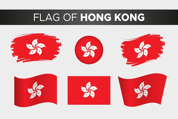 Bandera nacional de hong kong en estilo de botón de círculo ondulado de trazo de pincel y diseño plano