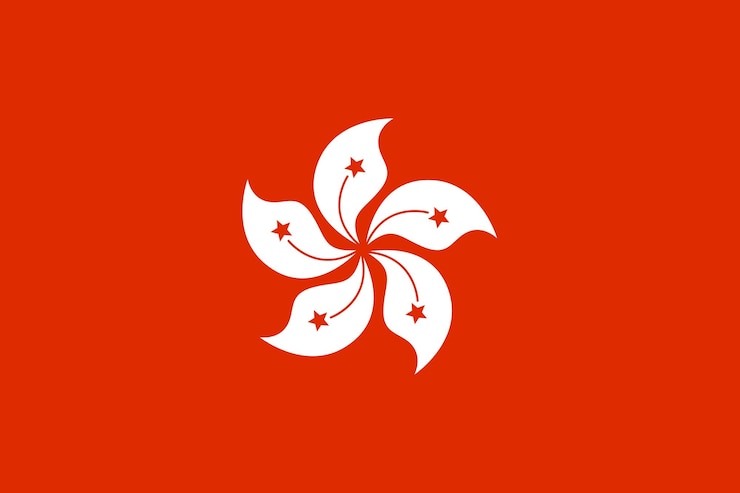 Vector bandera nacional de hong kong signo patriótico en color oficial y flor símbolo de la región administrativa especial de la república popular de china ilustración del icono vectorial