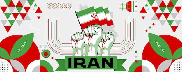 Bandera nacional de Irán con los puños levantados o bandera del día de la independencia para la celebración del país