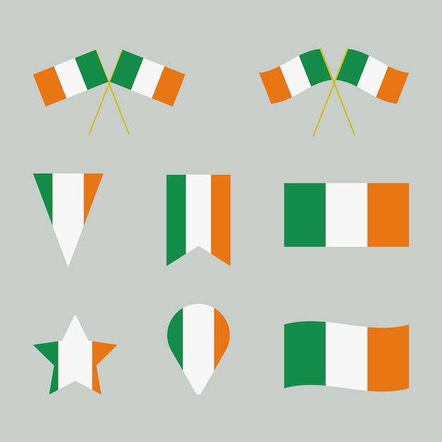 Bandera nacional de Irlanda en diferentes formas Colección de etiquetas de bandera de Irlanda Conjunto de iconos de la bandera de Irlanda