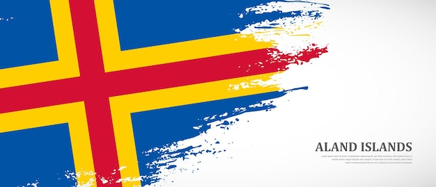 Bandera nacional de las islas aland con fondo de banner de bandera de pincel texturizado dibujado a mano