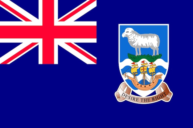 Bandera nacional de las Islas Malvinas con emblema Símbolo patriótico del país con colores oficiales Archipiélago en el océano Atlántico Objeto de identidad Bandera de las Malvinas Ilustración vectorial en diseño plano para web