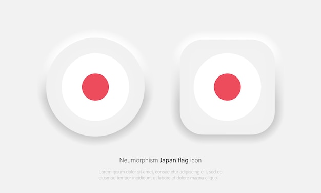 Bandera nacional de Japón en estilo neumórfico de moda. Botón de la bandera de Japón. EPS vectoriales 10
