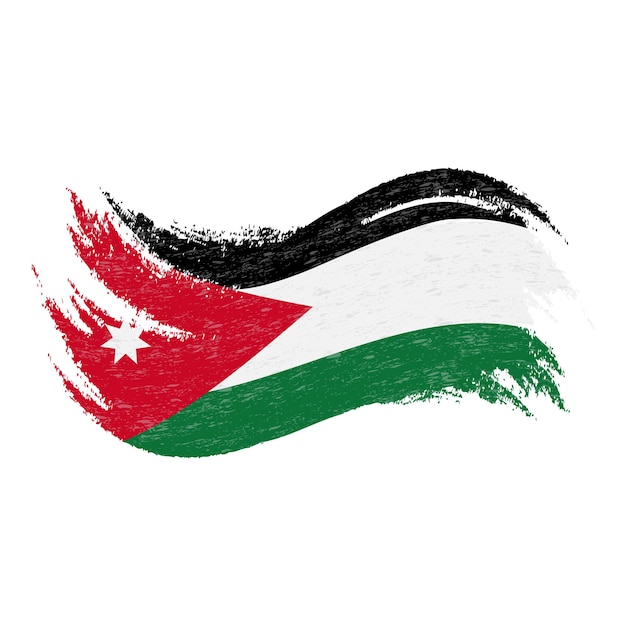 Bandera nacional de Jordania diseñada con pinceladas aisladas en una ilustración vectorial de fondo blanco