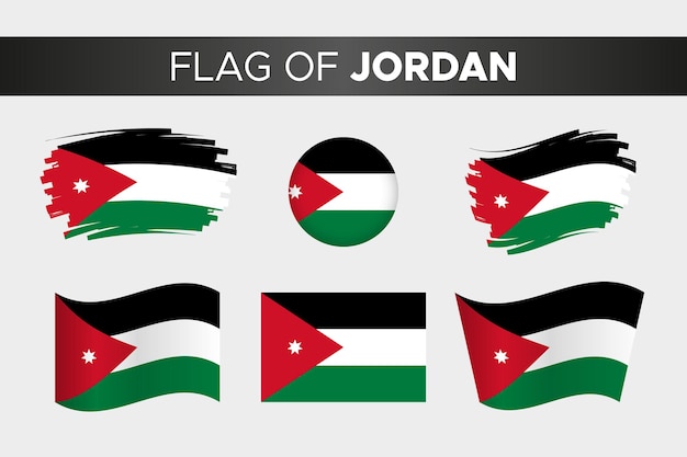 Vector bandera nacional de jordania en estilo de botón de círculo ondulado de trazo de pincel y diseño plano