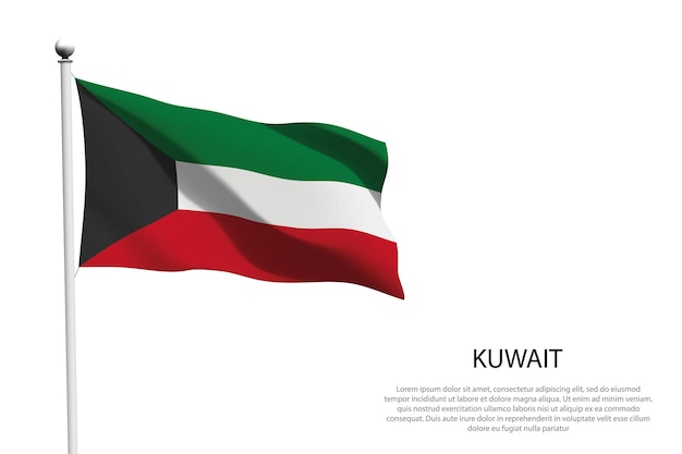 Bandera nacional de Kuwait aislada ondeando sobre un fondo blanco