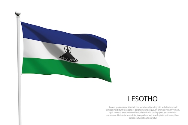 Bandera nacional de Lesotho aislada ondeando sobre un fondo blanco