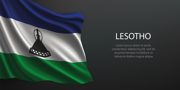 La bandera nacional de Lesotho ondeando sobre un fondo oscuro