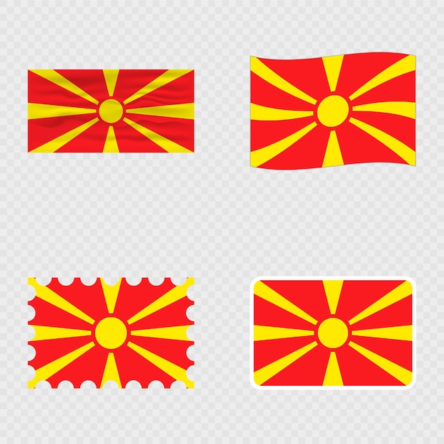 Bandera nacional de Macedonia del Norte en cuatro estilos diferentes
