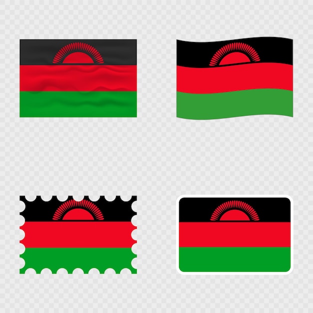 Bandera nacional de Malawi en cuatro estilos diferentes