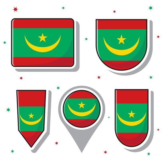Bandera nacional de Mauritania icona de dibujos animados vectorial mascota paquetes de paquetes Países de África Occidental icona de la bandera
