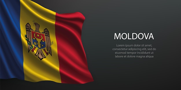 La bandera nacional de Moldavia ondeando sobre un fondo oscuro