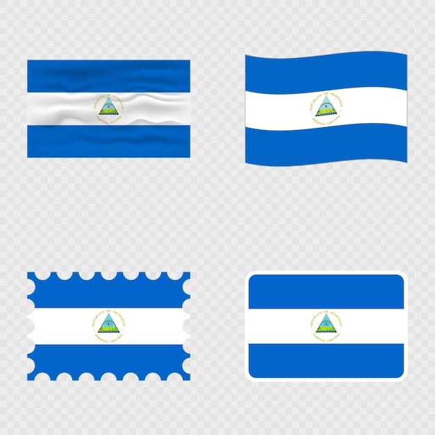 Bandera nacional de Nicaragua en cuatro estilos diferentes