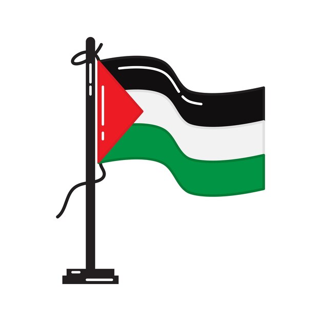 bandera nacional ondulada de Palestina con icono de poste y cuerda diseño de ilustración vectorial