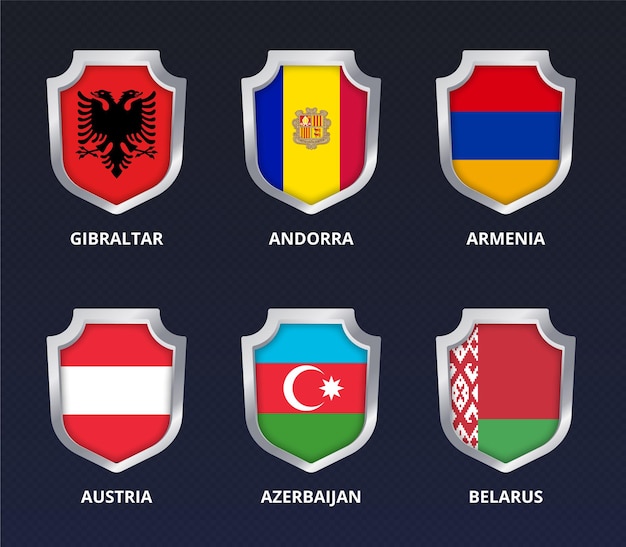 Bandera nacional del país europeo en el vector Shild realista