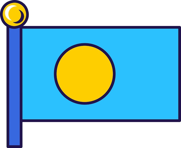 Vector bandera nacional del país de palau en el vector del asta del pabellón campo azul claro con disco amarillo en el símbolo patriótico de la república isla de palau ilustración gráfica plana simbólica histórica y tradicional