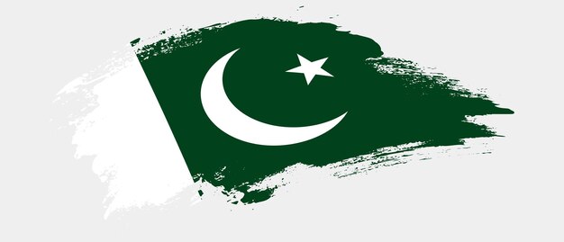 Bandera nacional de Pakistán con efecto de trazo de pincel de mancha curva sobre fondo blanco