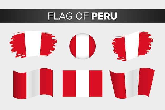 Bandera nacional de perú en estilo de botón de círculo ondulado de trazo de pincel y diseño plano