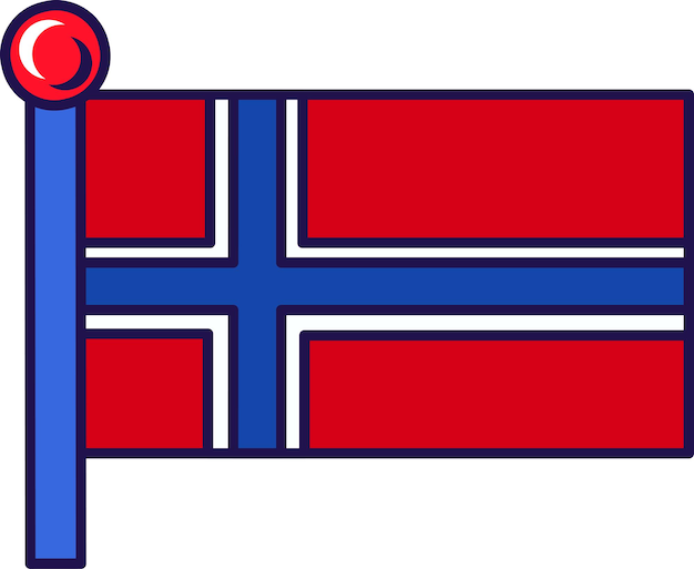 Bandera nacional del reino de noruega en vector de asta de bandera