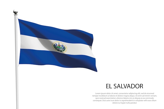 Bandera nacional de El Salvador agitando aislado sobre un fondo blanco