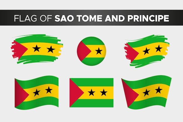 Bandera nacional de santo tomé y príncipe en estilo de botón de círculo ondulado de trazo de pincel y diseño plano