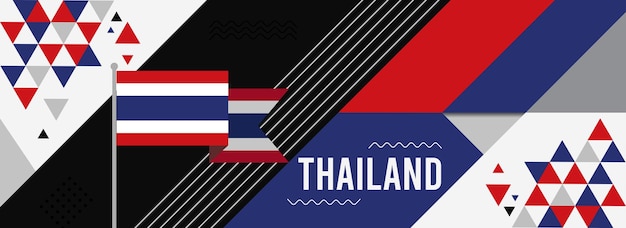 Bandera nacional de Tailandia o diseño del día de la Independencia para la celebración tailandesa kodern diseño retro