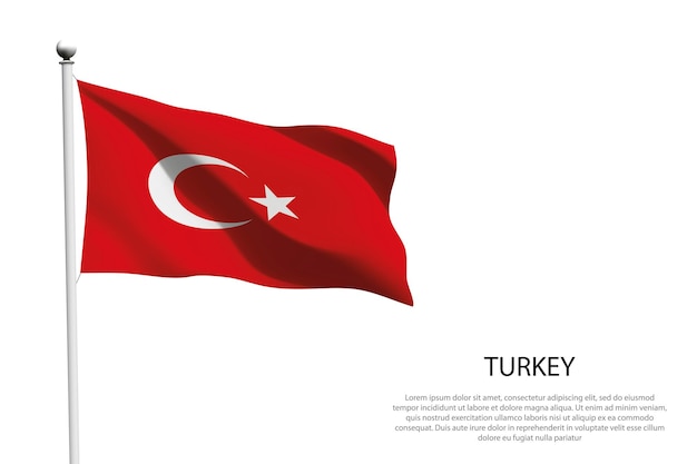 Bandera nacional de Turquía aislada ondeando sobre un fondo blanco