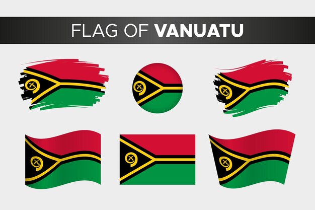 Bandera nacional de Vanuatu en estilo de botón de círculo ondulado de trazo de pincel y diseño plano