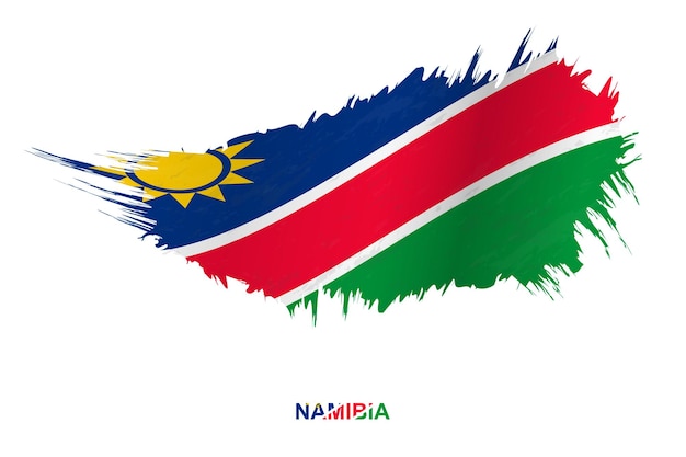 Bandera de Namibia en estilo grunge con efecto de ondulación, bandera de trazo de pincel grunge vector.